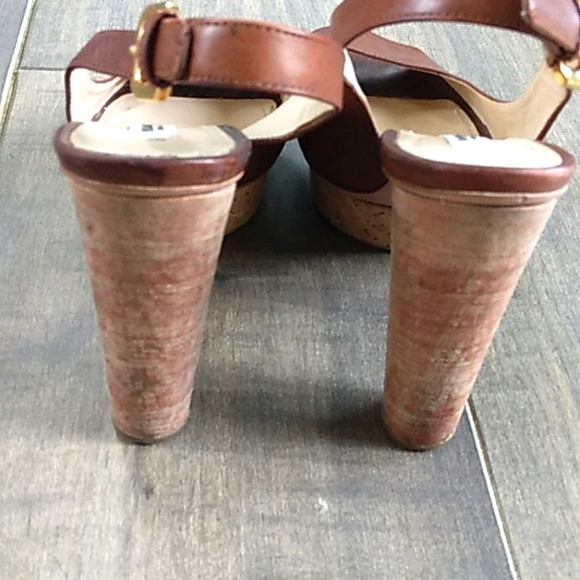 PRADA BROWN LEATHER PEEP TOE CORK HEELS WOMANS 39/9. - Picture 10 of 13